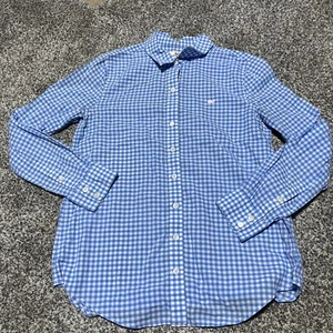 Vineyard Vines Shirt Womens 4 Relaxed Blue Gingham Check Casual Preppy Whale - Picture 1 of 8