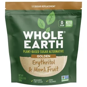 Whole Earth Plant-Based Sugar Alternative Erythritol Monk Fruit 32 oz Keto - Picture 1 of 6