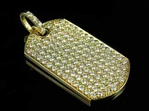 2Ct Round Cut Lab Created Diamond Dog Tag Pendant 14k Yellow Gold Plated - Picture 1 of 6