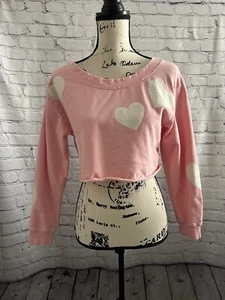 Love Shack ausgefallenes rosa Herzen Cropped Langarm Shirt Top Größe Petite - Bild 1 von 6