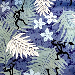 Blue White Black Tropical Ethnic Large Floral Print Cotton 21 inch Wide 3 Yards - Picture 1 of 4