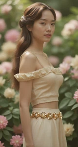 Women Gold Metal Chain Narrow Dressy Fancy Look Fashion Belt Flower Charms S M L - Picture 1 of 24