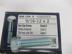 Midwest 00360 , 9/16"-12 x 2" Hex Cap Screw , Grade 5 , Zinc (PK 25) - Picture 1 of 1