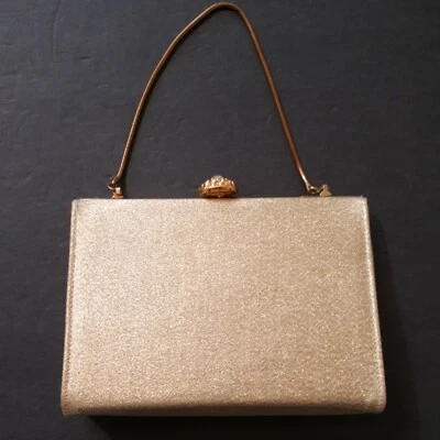 VTG Small Evening Ladies Handbag  Handle Chain  Gold Tone Closure & Crystals  - Image 1 of 4