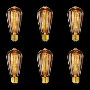 Edison Light Bulb 6 Pack Classic Antique Bulb Style Dimmable Amber Warm ST64 40W - Picture 1 of 13