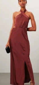 Mink Pink Dress Large Finley Halter Gown W/ Split Clay Color Size L Retail $189 - Picture 1 of 7
