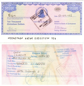 Zimbabwe Travellers Cheque 10 000 Dollars P#17 (2003) XF - Picture 1 of 1