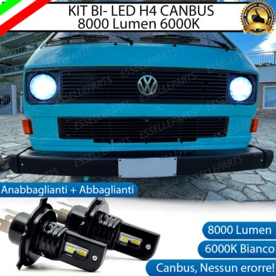 KIT FULL LED PER VW TRANSPORTER T3 LAMPADE LED H4 6000K BIANCO NO AVARIA LUCI - Immagine 1 di 4