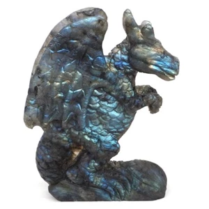 Estatuilla de dragón de ala tallada cristal de labradorita de piedra preciosa natural de 4,2" decoración del hogar - Imagen 1 de 8