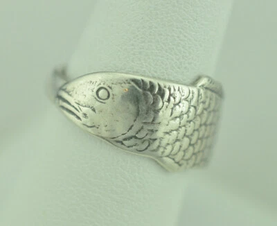 Dainty Solid 925 Sterling Silver Small Fish Adjustable Spoon Ring - Image 1 of 4