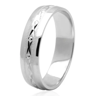Alianza de boda para hombre de oro blanco de 14 quilates de 5 mm de diámetro anillo liso para mano derecha/caja de regalo Foto 1 de 3