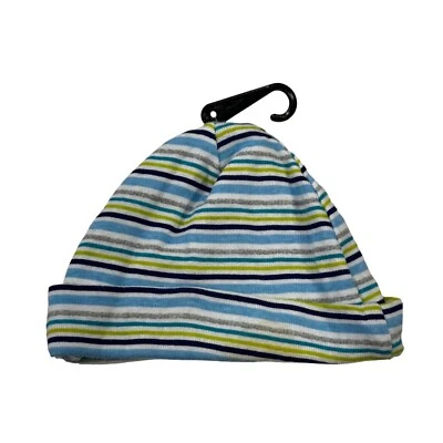 Gerber Boy's Size Newborn Beanie Hat Blue Striped New - Image 1 of 4