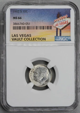 1952-S Roosevelt Silver Dime NGC MS 66 Las Vegas Vault Collection Cover