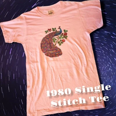 Camiseta De Colección Años 70 80 Deadstock Puntada Única Rosa Pavo Real Novetamente Divertida Camiseta sm Foto 1 de 4