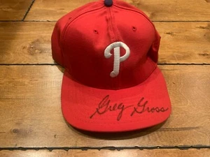 Años 1970 GREG GROSS FIRMADO FILADELFIA PHILLIES JUEGO PUBLICADO NUEVA ERA SOMBRERO PRO MODELO - Imagen 1 de 6