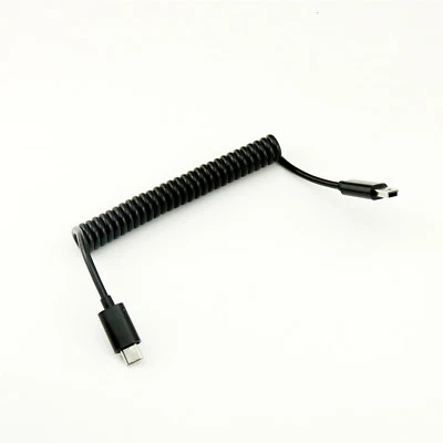 1pc 1M 3FT Spiral Coiled Micro USB B Male 5 Pin to Mini USB B Male Adapter Cable - Image 1 of 4