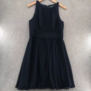 Abito donna Lauren Ralph Lauren 16 blu navy sera ginocchio aderente e svasato plissettato formale - Foto 1 di 12