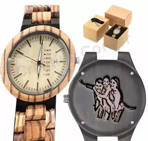 Personalized Wooden Watch Engraved Valentine Gift Handmade Wood Watch Photo/Text - Picture 1 of 9