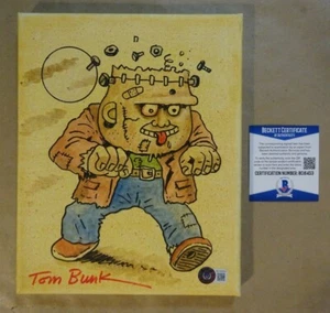 TOM BUNK secchio spazzatura firmato e disegnato bambini 8"x10" tela BECKETT BAS COA - Foto 1 di 10