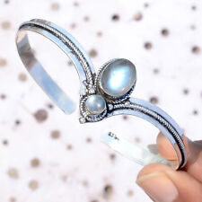 Blue Labradorite Gemstone Cuff 925 Sterling Silver Girl's Love Jewelry Bracelet