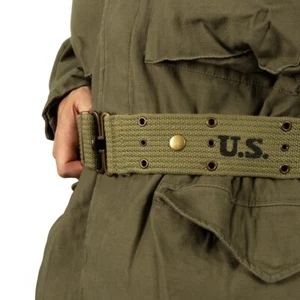 WW2 US Olive Belt - Brass - Repro American Webbing Army Uniform Soldier - Picture 1 of 4