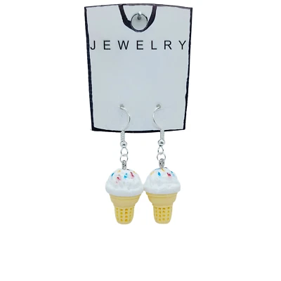 USA Seller 3D Ice Cream Cone Pendant Earrings Jewelry Colorful New 1 Pair - Image 1 of 4