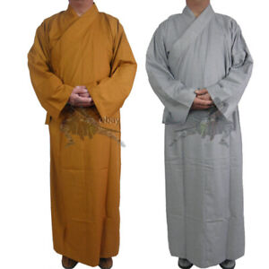 2 Colors Shaolin Temple Buddhist Monk Dress Meditation Long Robe Kung Fu Suit