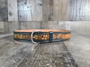 Butterfly Flower DESIGN Leather Belt Hand Tooled SIZE 36" - Picture 1 of 5