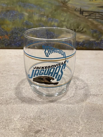 Vintage Jacksonville Jaguars Drinking Glass~ 1990’s ~ 3 5/8 Tall 13oz Cover