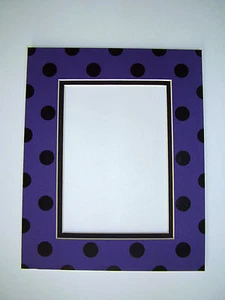 Picture Framing Mat 8x10 for 5x7 photo Polka Dots in Purple Violet and Black  - Picture 1 of 3