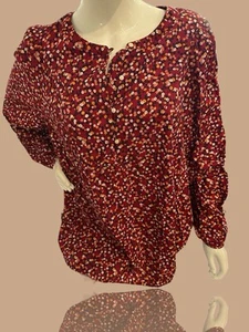 Old Navy Women Boho Top Size L, Rust  Floral, Long Sleeves, Button - Picture 1 of 8