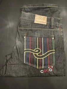 🧢 COOGI 40x34 42 Dark Rainbow Embroidered Y2K Denim Jeans Hip Hop - NICE! - Picture 1 of 9