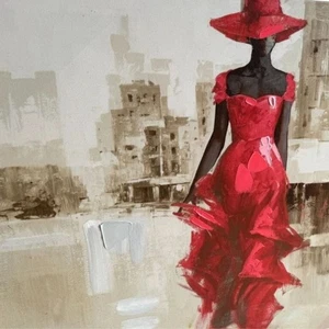 Timeless Elegance Canvas Art | Woman in Red Dress and Hat Wall Print - Picture 1 of 1