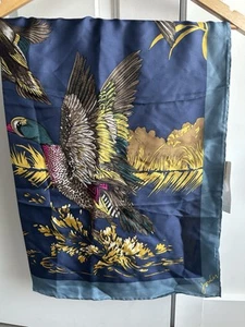 Joules Bloomfield Square Silk Printed Scarf One Size - Navy Mallard - Picture 1 of 6