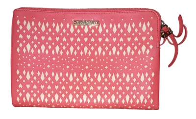 Cartera sin asas STELLA & DOT con cremallera alrededor rosa coral corte láser imitación cuero Foto 1 de 3