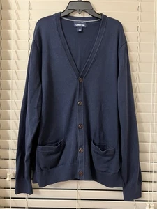 Lands’ End Strickjacke Pullover Herren Large dunkelblau Baumwolle Knopfleiste Taschen - Bild 1 von 12