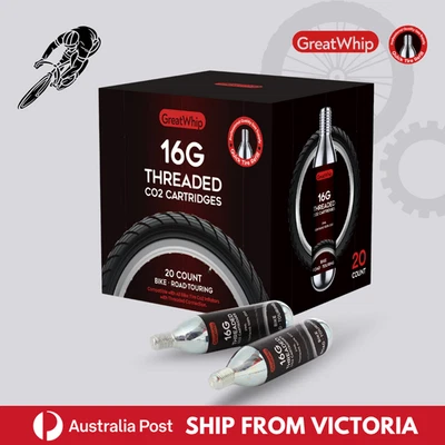 GreatWhip 16g CO2 Threaded Cartridges For Bike Bicycle Tire Air Inflator 20 PACK - image 1 of 4