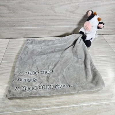 Manta de seguridad Mud Pie Cow Lovey gris 13x13 A Moo Moo Here Lovie Sounds funciona Foto 1 de 4