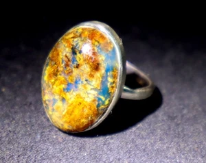 Excellent Natural Translucent Deep Blue Amber .925 Sterling Silver Ring #8.5 - Picture 1 of 9