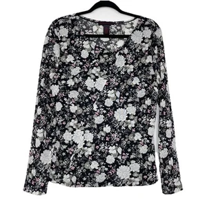 Top de malla floral oscuro Y2K Gloria Vanderbilt para mujer talla XL negro Fairy Grunge - Imagen 1 de 8