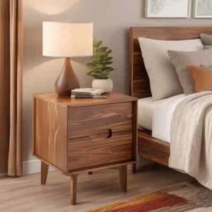 Mid Century Modern 2-Drawer Wood Nightstand (2-Pack) - Walnut - Picture 1 of 7