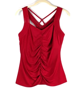 Carmen Marc Valvo Swim Tankini  V Neck Ruched XS Red Criss Cross Back - Picture 1 of 8