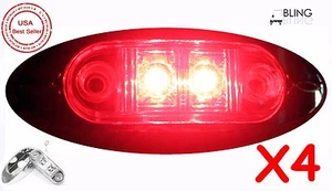 4 Red Clear Len Clearance Side Marker LED Surface Mount Light Truck Trailer Oval - Picture 1 of 7