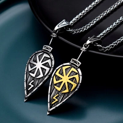 Mens Viking Kolovrat Sun Wheel Shield Pendant Necklace Stainless Steel - Bild 1 von 4