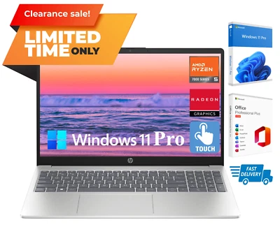 2024 HP Laptop Notebook 15.6" Touch, Office 2024, AMD Ryzen 5, 8GB RAM & 1TB SSD - Image 1 of 4