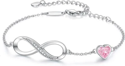 Pulsera de eslabones con dije de corazón infinito para mujer, brazalete de muñeca plateado regalo de Navidad Foto 1 de 3