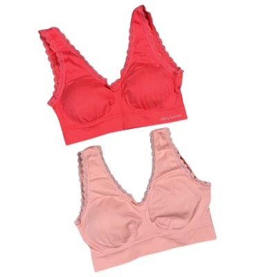 Sujetador Acolchado Sin Costuras Daisy Fuentes Lote de 2 Bralettes Pequeño Coral Rosa Encaje Foto 1 de 3