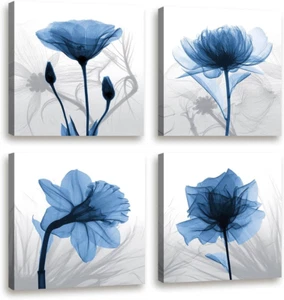 Wall Decorations for Living Room Decor - 4 Panel Elegant Tulip Flower Canvas Pri - Picture 1 of 6