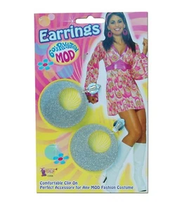 Mod Girl Earrings 60s 70s Glitter Silver Earrings Swirl Costume Jewellery BA1083 - Picture 1 of 1