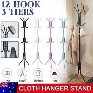 12 Hook 3-Tier Hat Coat Clothes Rack Umbrella Stand Tree Style Steel Hanger New